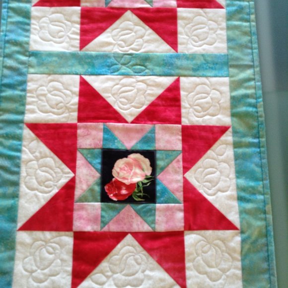 Quilted Star Pattern Handmade Table Runner 42 1/2" x 15 3/4" Rectangle Table Top - Picture 5 of 13